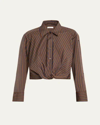 A.l.c Leo Stripe Long-sleeve Poplin Shirt In Brown