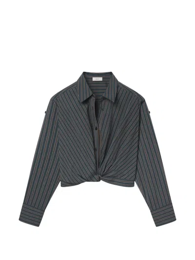 A.l.c Leo Striped Twist-front Shirt In Gray