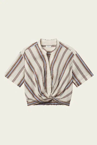 A.l.c Leonore Short Sleeve Striped Linen Shirt In Panna Multi