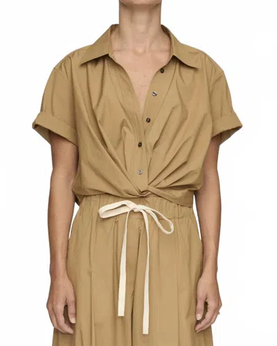 A.l.c Lily Short Sleeve Cropped Cotton Shirt In Toffee In Brown