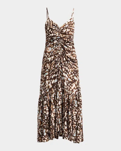 A.l.c Lindsey Ruched Speckled Midi Dress In Brown
