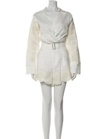Pre-owned A.l.c Linen Eyelet Trim Skirt Set In White