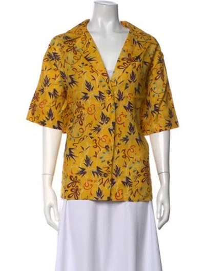 Pre-owned A.l.c Linen Floral Print Blouse W/ Tags In Yellow