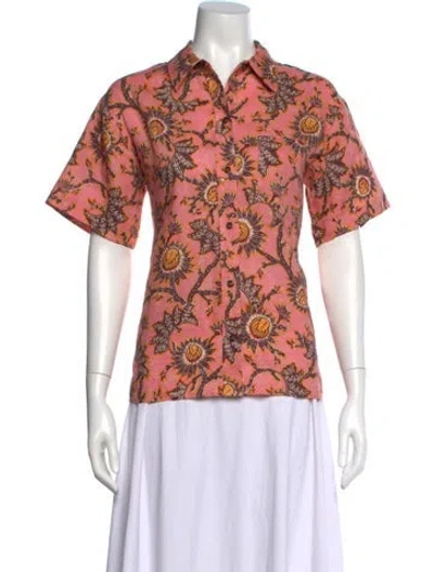 Pre-owned A.l.c Linen Floral Print Button-up Top In Pink