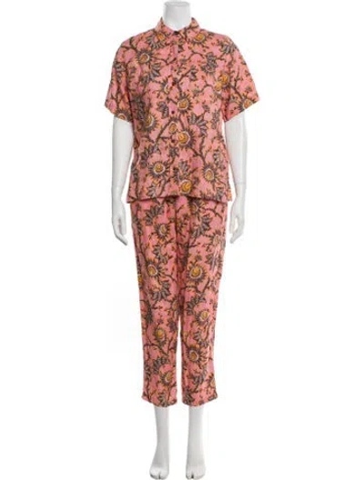 Pre-owned A.l.c Linen Floral Print Pant Set In Pink