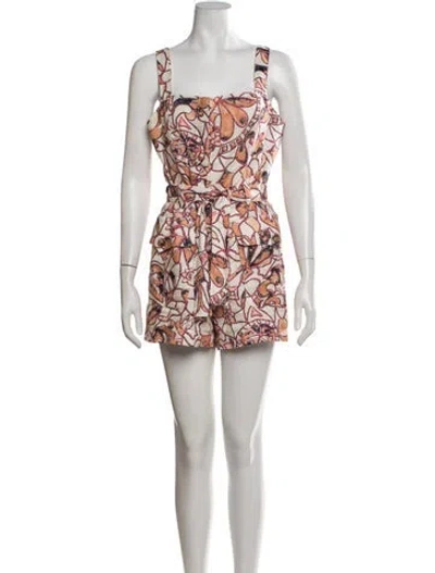 Pre-owned A.l.c Linen Floral Print Romper In Neutrals