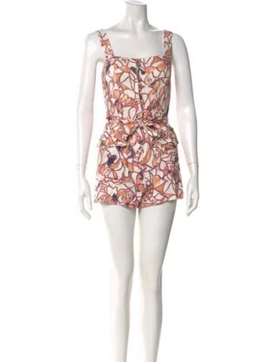 Pre-owned A.l.c Linen Floral Print Romper In Orange