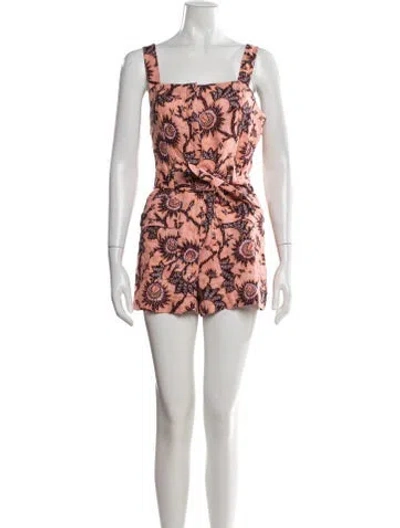Pre-owned A.l.c Linen Floral Print Romper In Orange