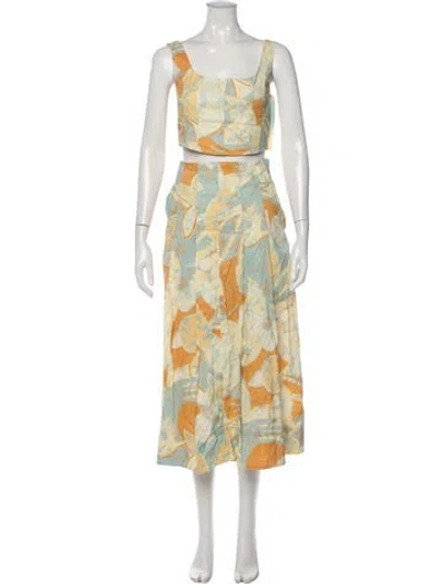 Pre-owned A.l.c Linen Floral Print Skirt Set In Yellow