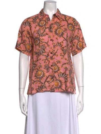 Pre-owned A.l.c Linen Floral Print Top In Pink