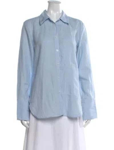 Pre-owned A.l.c Linen Long Sleeve Button-up Top In Blue