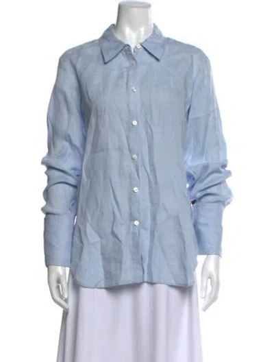 Pre-owned A.l.c Linen Long Sleeve Button-up Top In Blue
