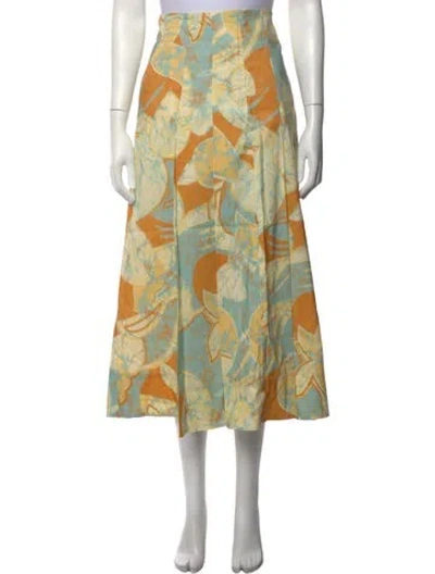 Pre-owned A.l.c Linen Midi Length Skirt In Green