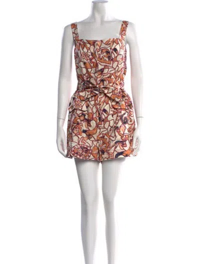 Pre-owned A.l.c Linen Patterned Romper In Neutrals/orange