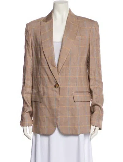Pre-owned A.l.c Linen Plaid Print Blazer In Neutral
