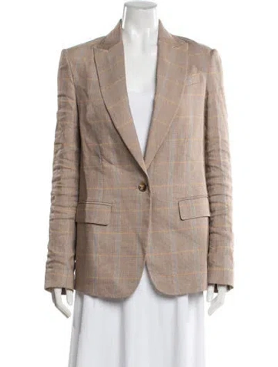 Pre-owned A.l.c Linen Plaid Print Blazer In Neutral