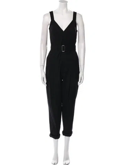 Pre-owned A.l.c Linen Plunge Neckline Jumpsuit In Black