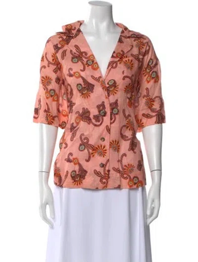 Pre-owned A.l.c Linen Printed Blouse In Orange