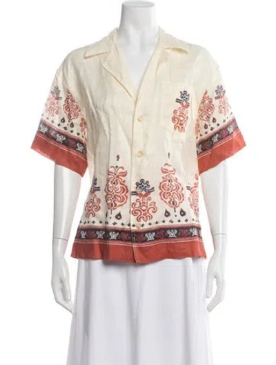 Pre-owned A.l.c Linen Printed Button-up Top In Yellow
