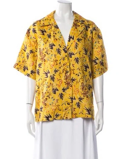 Pre-owned A.l.c Linen Printed Button-up Top In Yellow