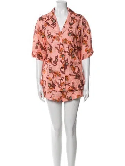 Pre-owned A.l.c Linen Printed Pant Set In Pink