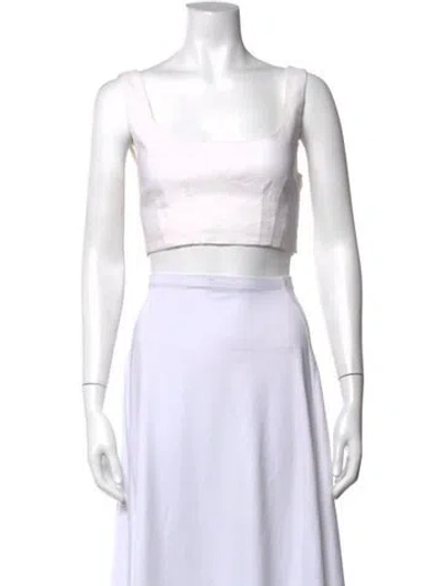 Pre-owned A.l.c Linen Square Neckline Crop Top In White