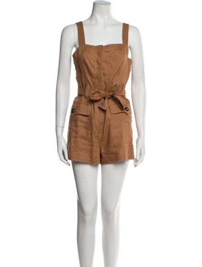Pre-owned A.l.c Linen Square Neckline Romper In Brown
