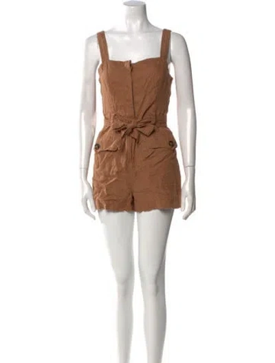 Pre-owned A.l.c Linen Square Neckline Romper In Brown