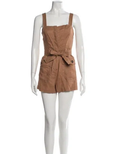 Pre-owned A.l.c Linen Square Neckline Romper In Brown