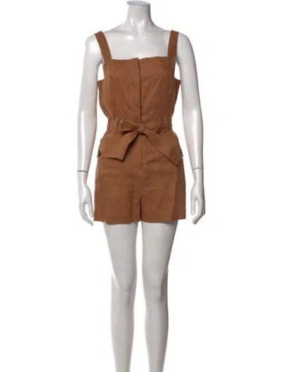 Pre-owned A.l.c Linen Square Neckline Romper In Brown
