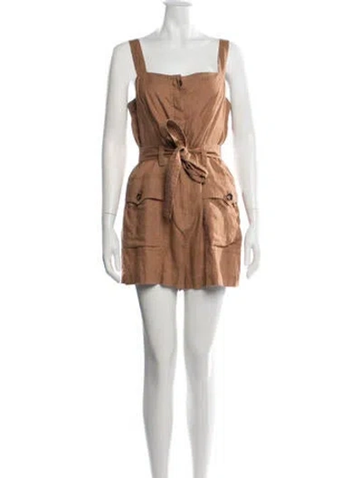 Pre-owned A.l.c Linen Square Neckline Romper In Brown
