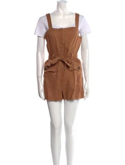 Pre-owned A.l.c Linen Square Neckline Romper In Orange