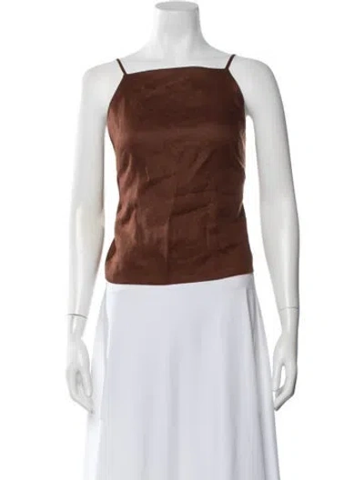 Pre-owned A.l.c Linen Square Neckline Top W/ Tags In Brown