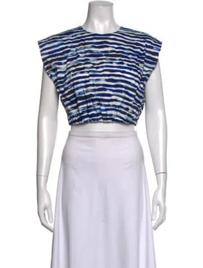Pre-owned A.l.c Linen Striped Crop Top W/ Tags In Blue