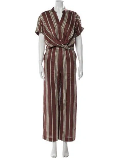Pre-owned A.l.c Linen Striped Pant Set W/ Tags In Brown