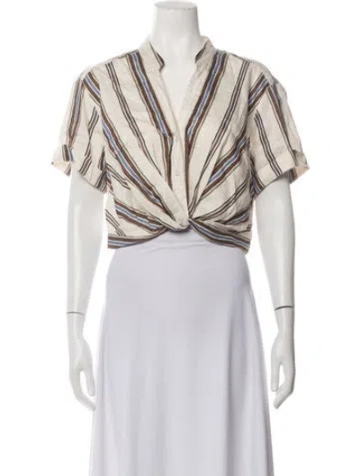 Pre-owned A.l.c Linen Striped Top W/ Tags In Neutrals