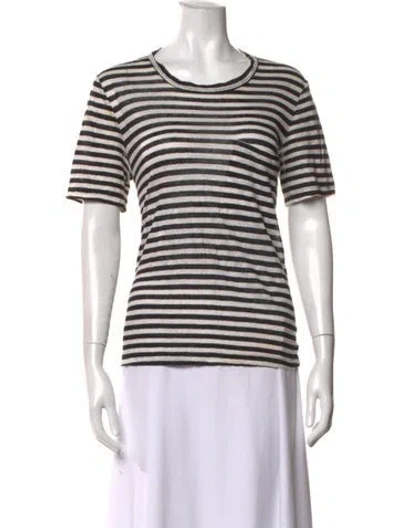 Pre-owned A.l.c Linen Striped T-shirt In White
