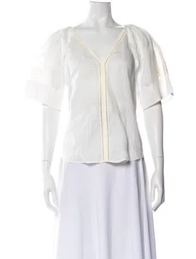 Pre-owned A.l.c Linen V-neck Blouse In White