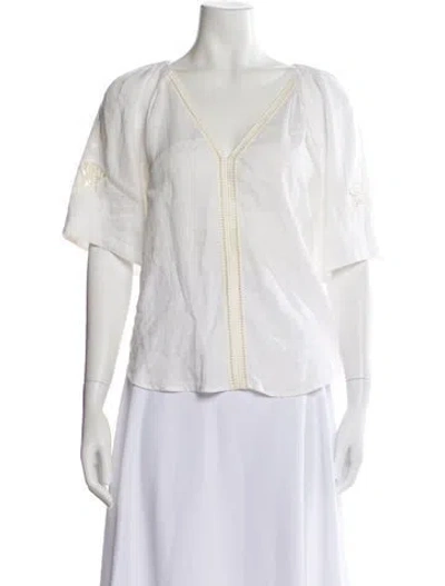 Pre-owned A.l.c Linen V-neck Blouse In White