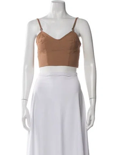Pre-owned A.l.c Linen V-neck Crop Top In Brown