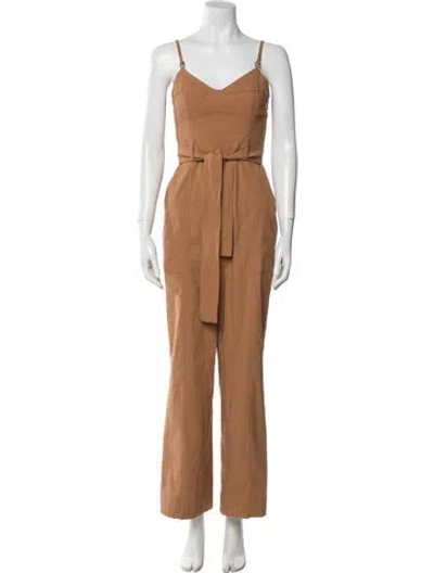 Pre-owned A.l.c Linen V-neck Jumpsuit In Neutral