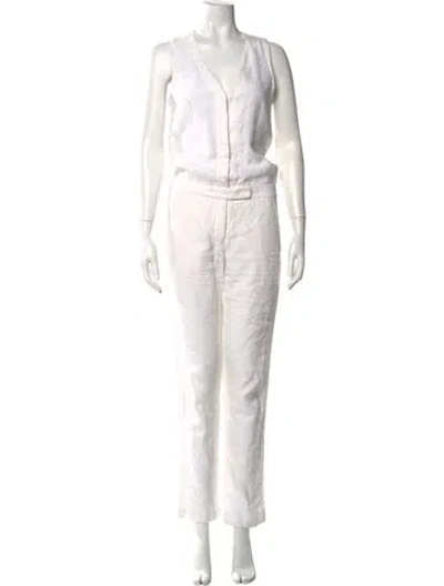 Pre-owned A.l.c Linen V-neck Jumpsuit In White