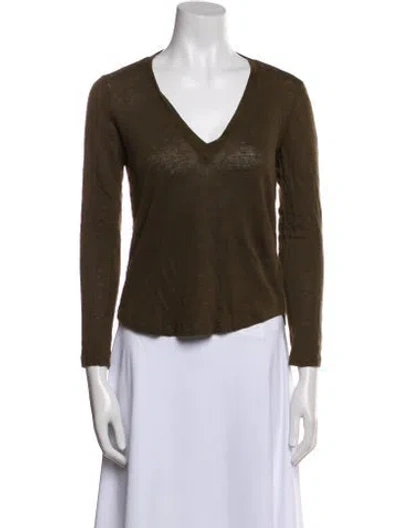 Pre-owned A.l.c Linen V-neck Top In Green