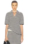 A.l.c Logan Short-sleeve Crochet Polo Top In Parchment & Navy Stripe