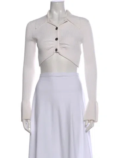 Pre-owned A.l.c Long Sleeve Crop Top In White