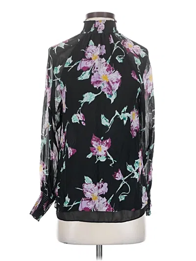 Pre-owned A.l.c Long Sleeve Silk Top Black Floral Pattern Mock Neckline Tops