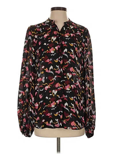 Pre-owned A.l.c Long Sleeve Silk Top Black Floral Pattern Tie Neck Tops