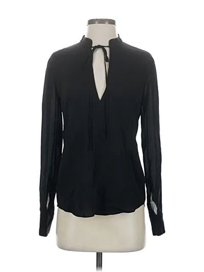 Pre-owned A.l.c Long Sleeve Silk Top Black Keyhole Neckline Tops