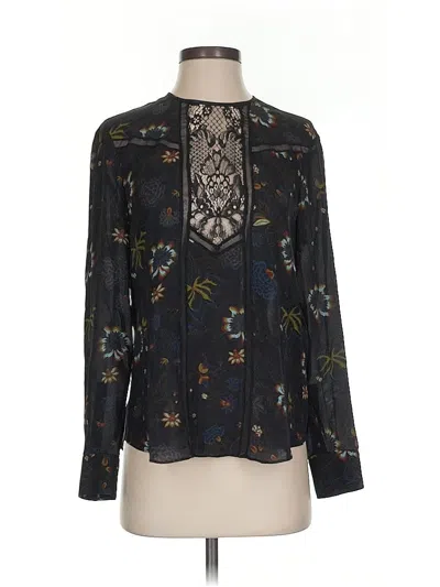 Pre-owned A.l.c Long Sleeve Silk Top Black Keyhole Neckline Tops