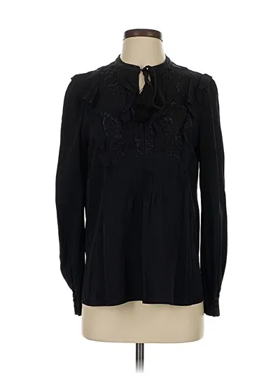 Pre-owned A.l.c Long Sleeve Silk Top Black Tie Neck Tops